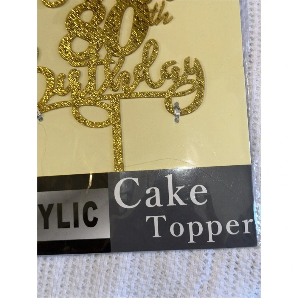 80th Birthday Cake Topper Double Side Glitter Gold Birthday Decorations NEW